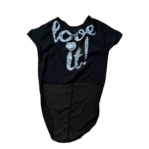 Tauch me Woman blouse top Size Small-Black Satin-w/ LOVE IT Print A002046